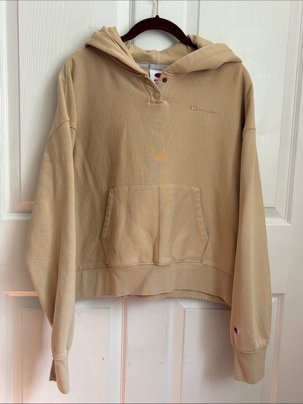 Champion cropped hoodie Hoodie in Cream tan  size Large